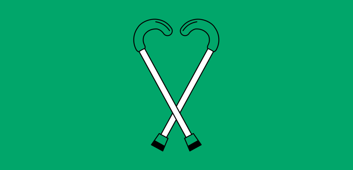 Dessin de deux cannes sur fond vert qui forment un coeur